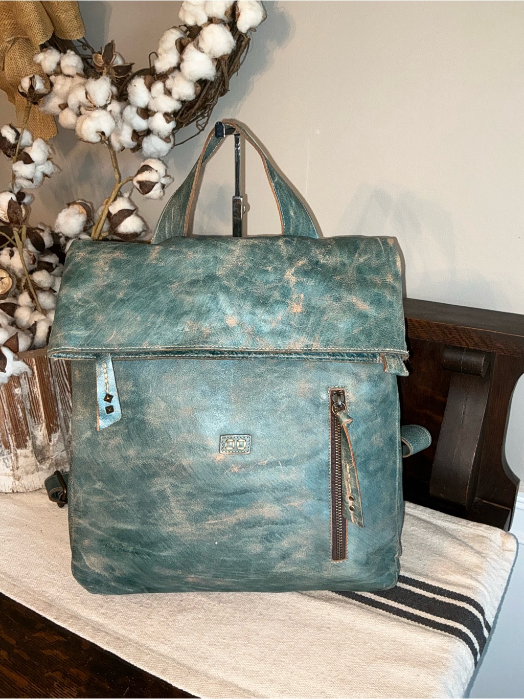 Nwot Bed Stu Leather Howie Flapover Leather Backpack Teal Lux Retail $365 — image 4 of 8